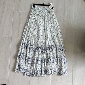 Free People White Maxi Skirt with Blue Floral Print